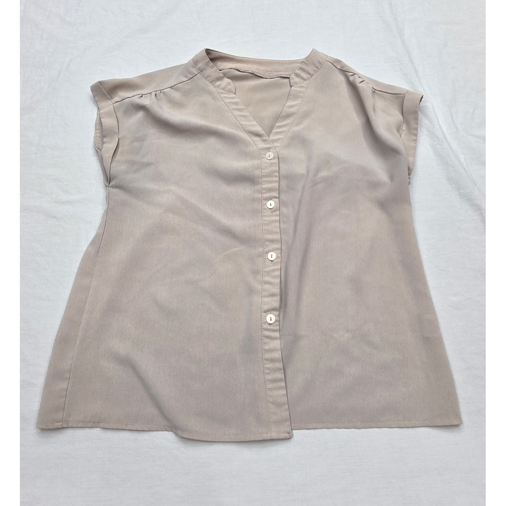 Shein Tan Button Down‎ Sleeveless Blouse Women's Size Medium
